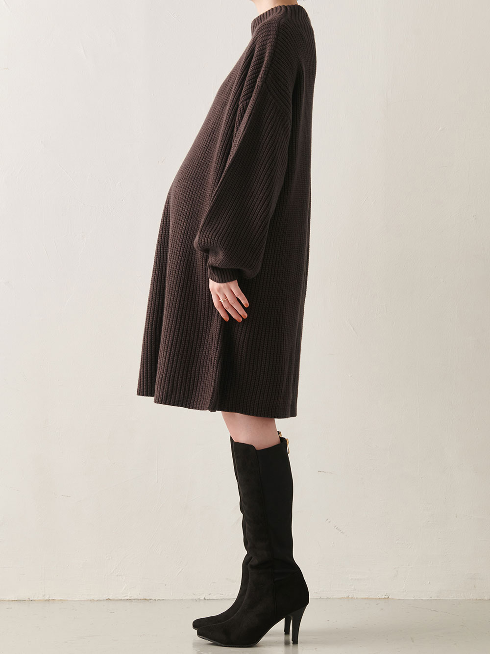 マタニティ ワンピース|a.i.n（アイン）アクリルニット片畦編みチュニックワンピ　マタニティ・産後授乳服【出産後も長く使える】