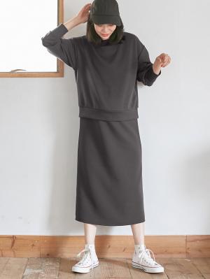 マタニティ ワンピース|ain（アイン）カットソーセットアップ風ワンピース　マタニティ・産後授乳服【出産後も長く使える】|チャコール