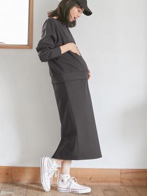 マタニティ ワンピース|ain（アイン）カットソーセットアップ風ワンピース　マタニティ・産後授乳服【出産後も長く使える】|チャコール