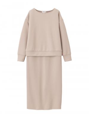 マタニティ ワンピース|ain（アイン）カットソーセットアップ風ワンピース　マタニティ・産後授乳服【出産後も長く使える】|オフベージュ