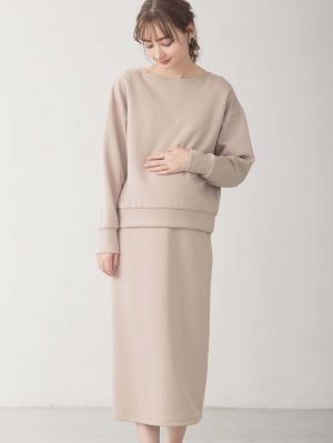 マタニティ ワンピース|ain（アイン）カットソーセットアップ風ワンピース　マタニティ・産後授乳服【出産後も長く使える】|オフベージュ