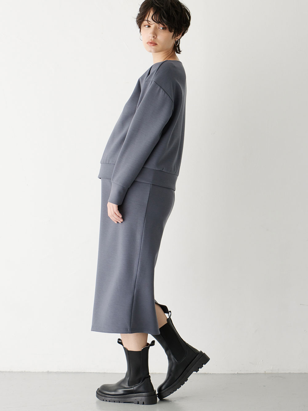 マタニティ ワンピース|ain（アイン）カットソーセットアップ風ワンピース　マタニティ・産後授乳服【出産後も長く使える】|ブルー