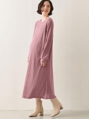 マタニティ ワンピース|ain（アイン）リブニットソーフレアワンピース　マタニティ・産後授乳服【出産後も長く使える】|ピンク
