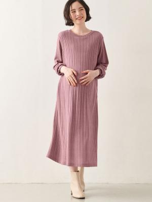 マタニティ ワンピース|ain（アイン）リブニットソーフレアワンピース　マタニティ・産後授乳服【出産後も長く使える】|ピンク