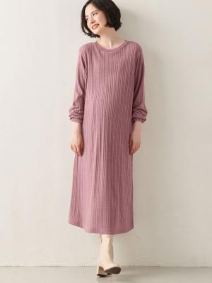 ain（アイン）リブニットソーフレアワンピース　マタニティ・産後授乳服【出産後も長く使える】10214