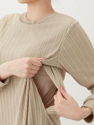 マタニティ ワンピース|ain（アイン）リブニットソーフレアワンピース　マタニティ・産後授乳服【出産後も長く使える】