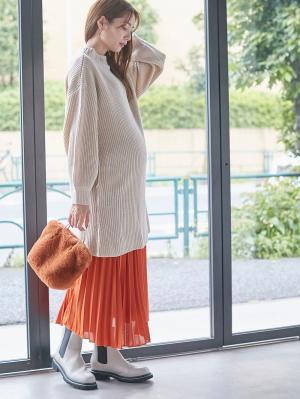 マタニティ スカート|ain（アイン）エステルスムースプリーツスカート　マタニティ|オレンジ