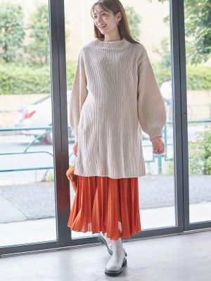 マタニティ スカート|ain（アイン）エステルスムースプリーツスカート　マタニティ|オレンジ