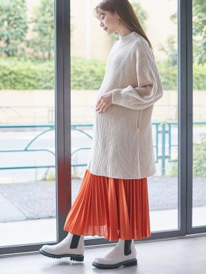 マタニティ スカート|ain（アイン）エステルスムースプリーツスカート　マタニティ|オレンジ