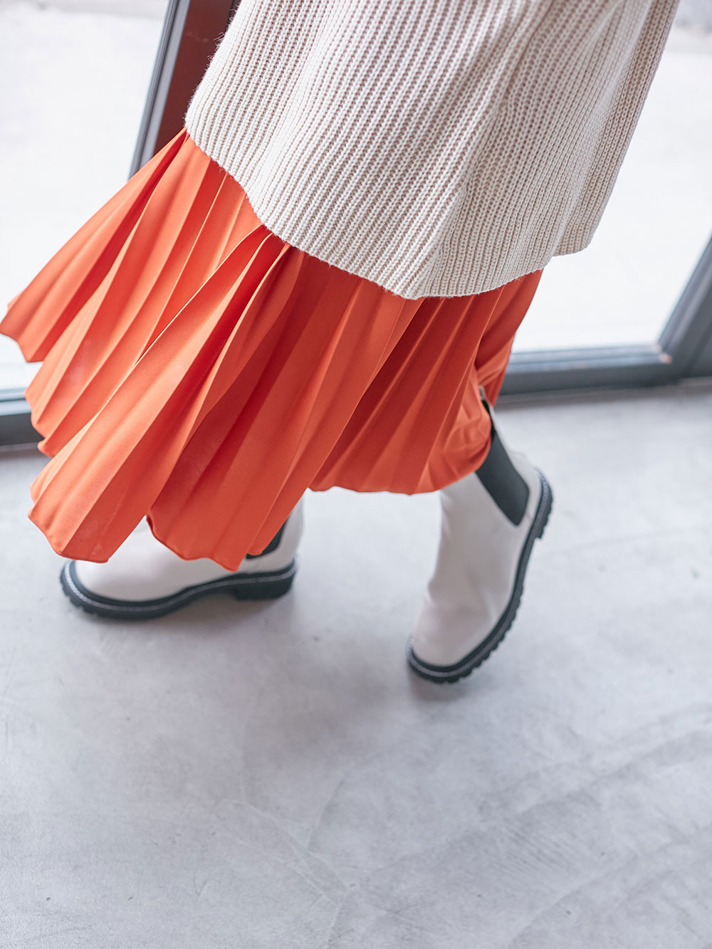 マタニティ スカート|ain（アイン）エステルスムースプリーツスカート　マタニティ|オレンジ