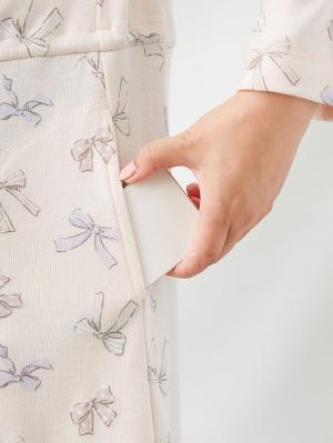 マタニティ パジャマ・ルームウェア|リボン柄プリント2WAYパジャマ　マタニティ・産後授乳パジャマ【出産後も長く使える】