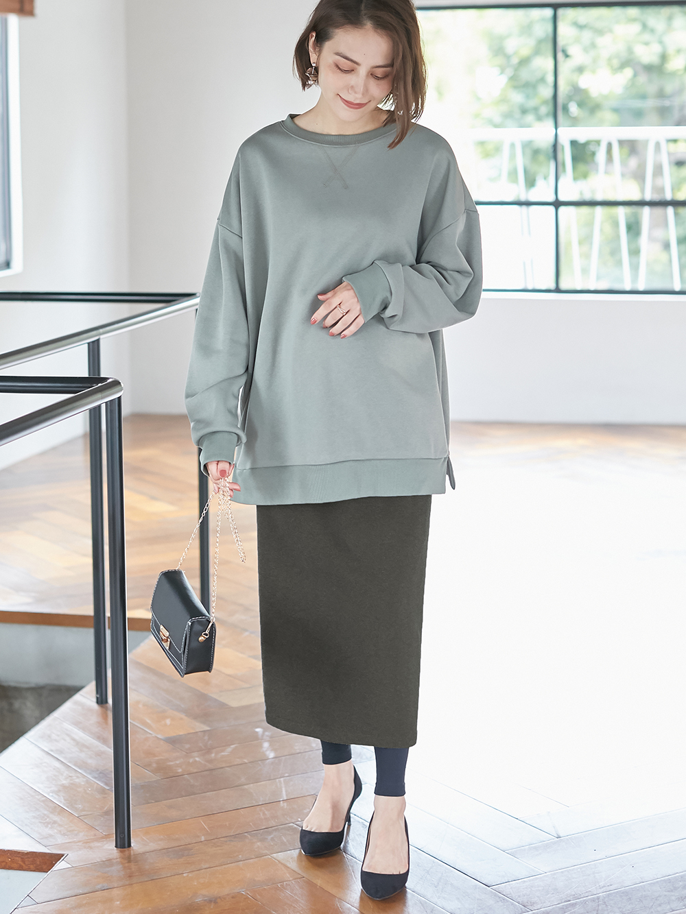 マタニティ スカート|fairy（フェアリー）らくちんあったか丸編みオーバースカート　マタニティ・産後【出産後も長く使える】|チャコール