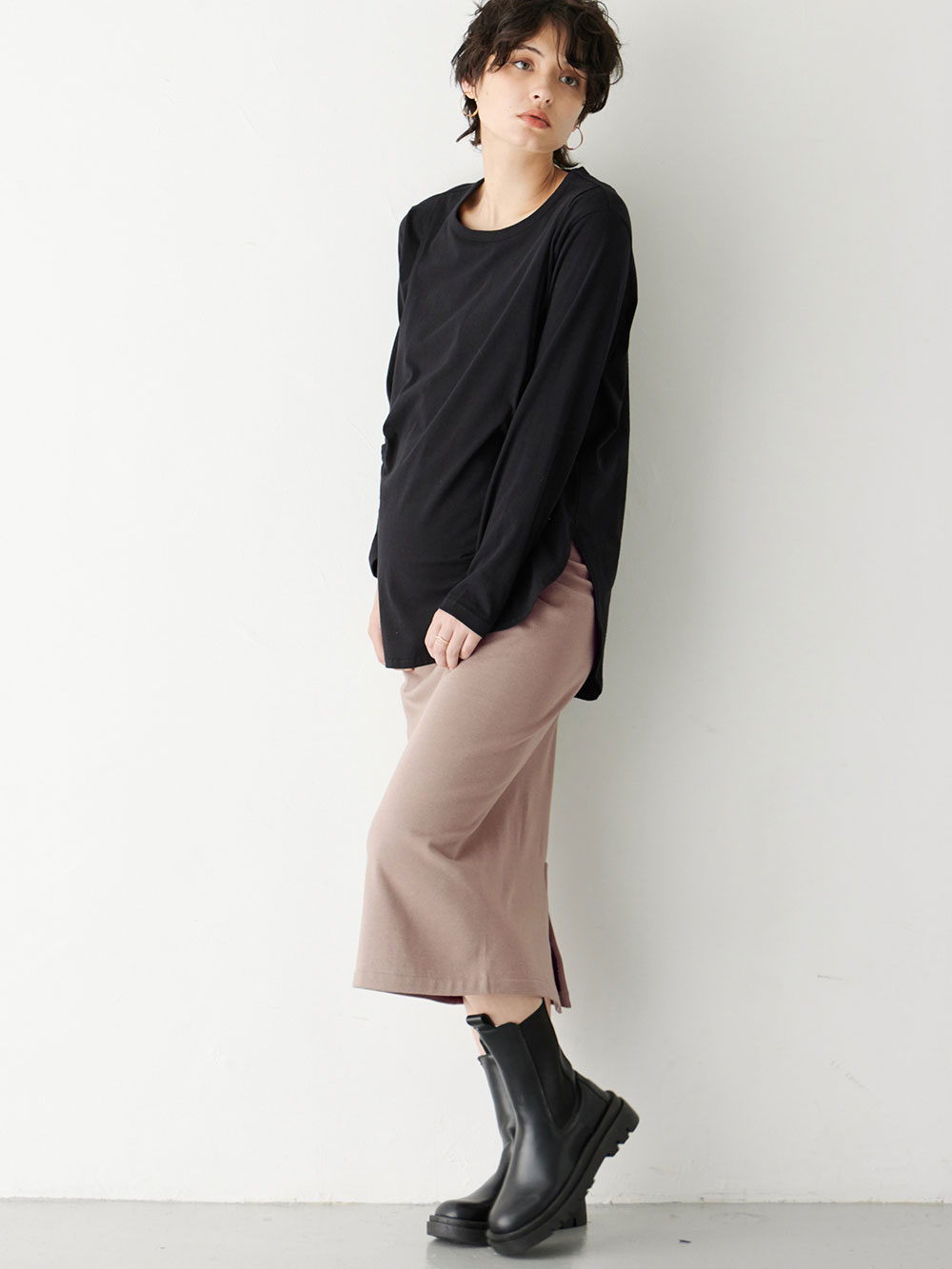 マタニティ スカート|fairy（フェアリー）らくちんあったか丸編みオーバースカート　マタニティ・産後【出産後も長く使える】|モカ