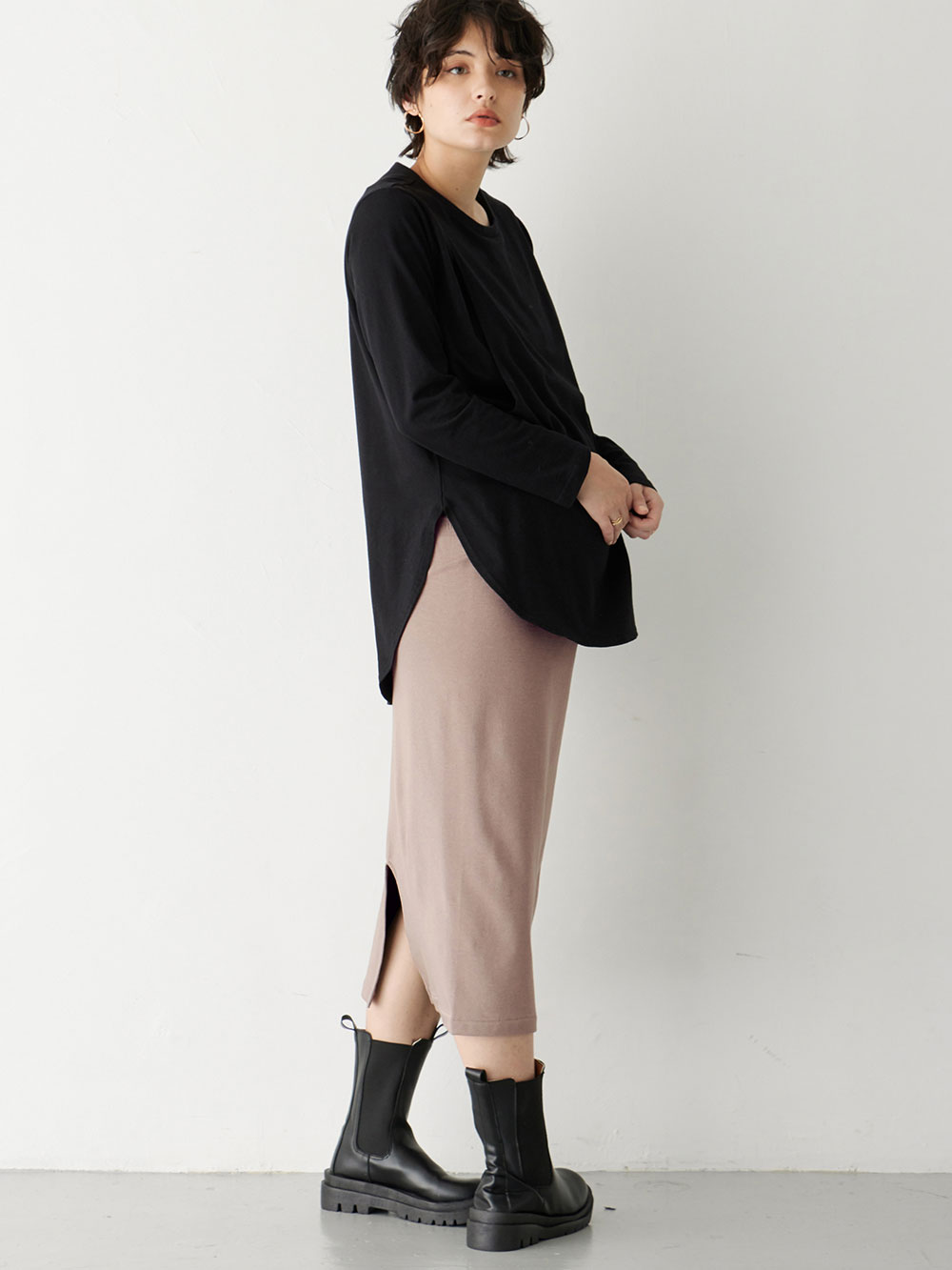 マタニティ スカート|fairy（フェアリー）らくちんあったか丸編みオーバースカート　マタニティ・産後【出産後も長く使える】|モカ