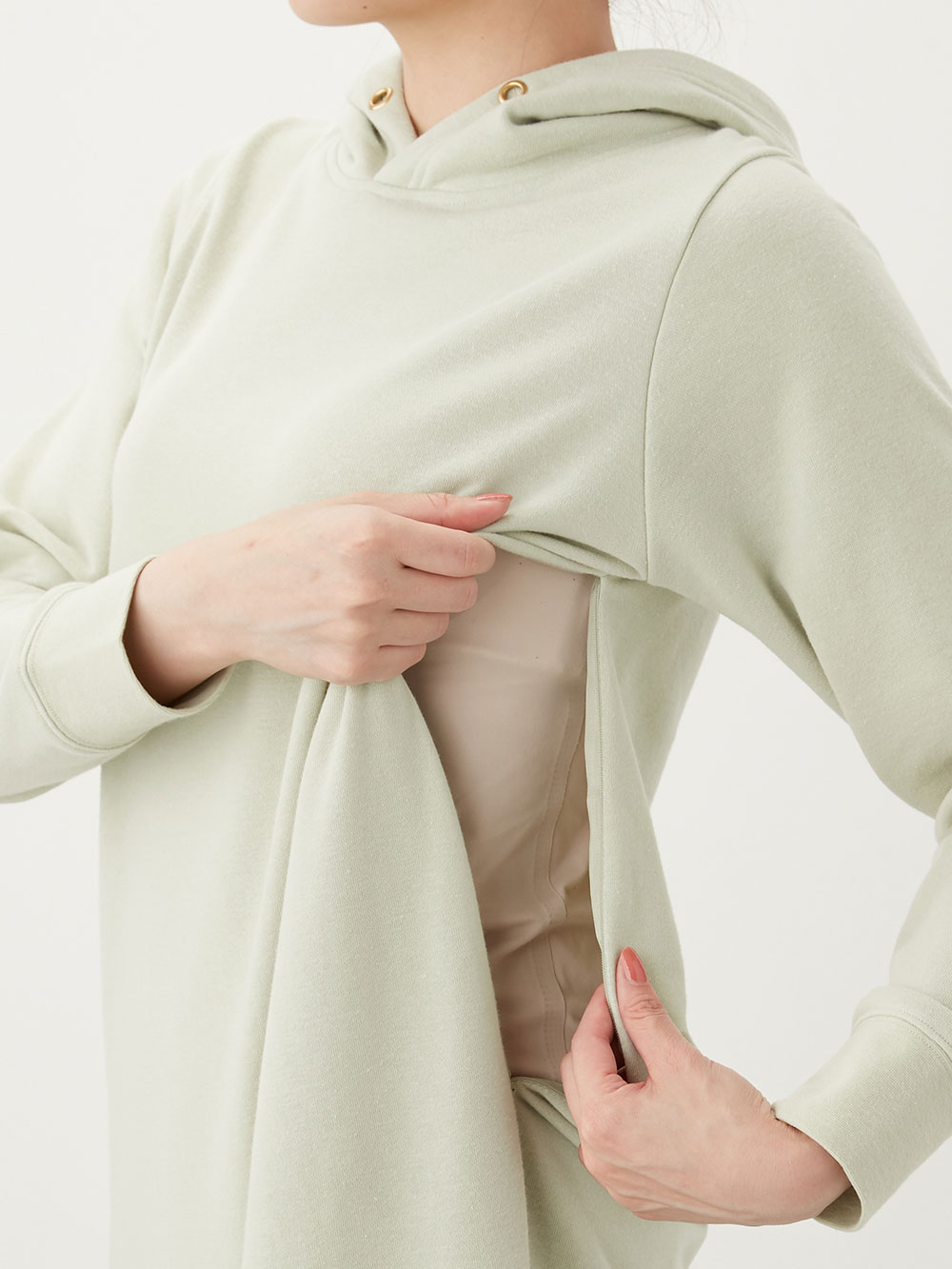 マタニティ ワンピース|やわらかミニ裏毛フードパーカーロングワンピース　マタニティ・産後【出産後も長く使える】