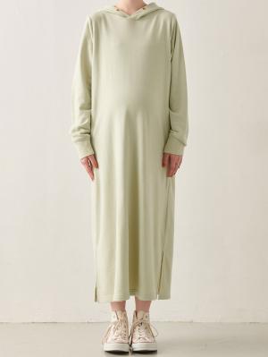 マタニティ ワンピース|やわらかミニ裏毛フードパーカーロングワンピース　マタニティ・産後【出産後も長く使える】