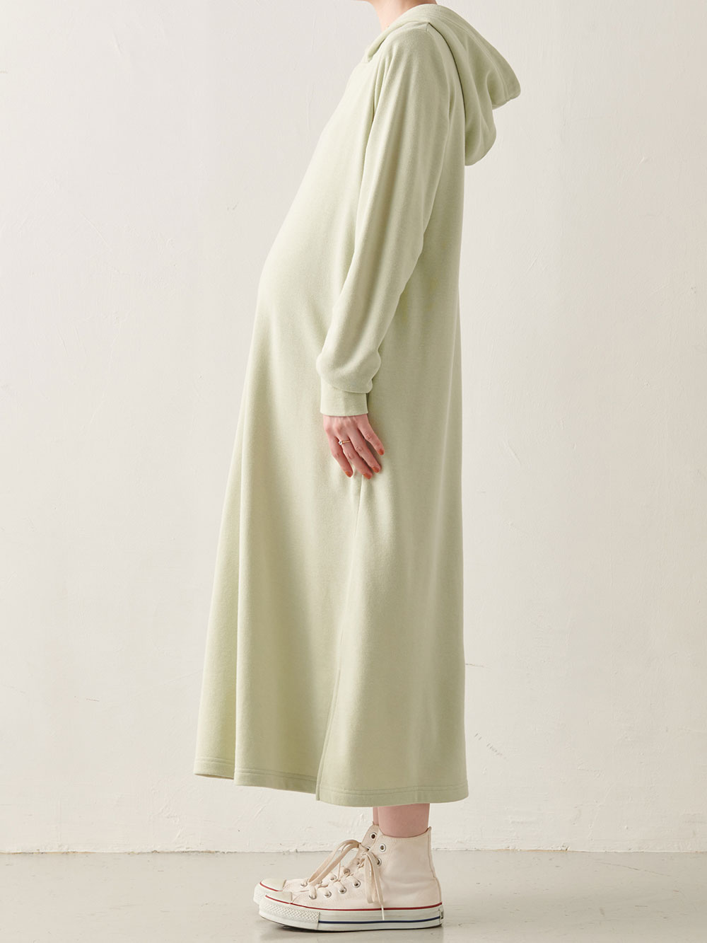 マタニティ ワンピース|やわらかミニ裏毛フードパーカーロングワンピース　マタニティ・産後【出産後も長く使える】