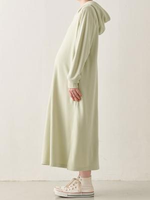 マタニティ ワンピース|やわらかミニ裏毛フードパーカーロングワンピース　マタニティ・産後【出産後も長く使える】