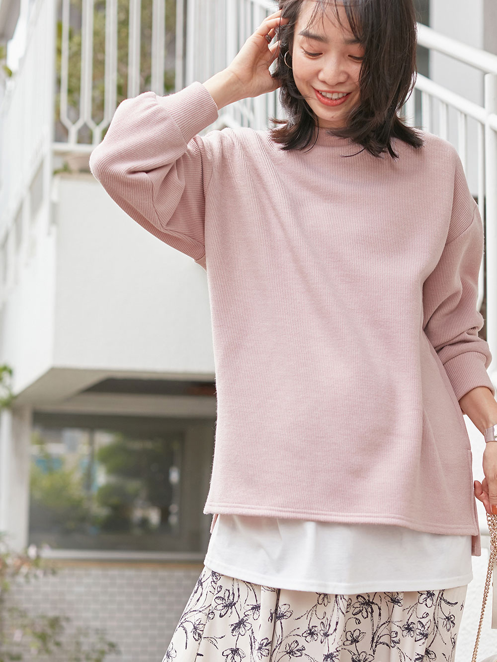 マタニティ トップス|Rosemadame（ローズマダム）レイヤード風ニットソープルオーバートップス　マタニティ・産後授乳服【出産後も長く使える】