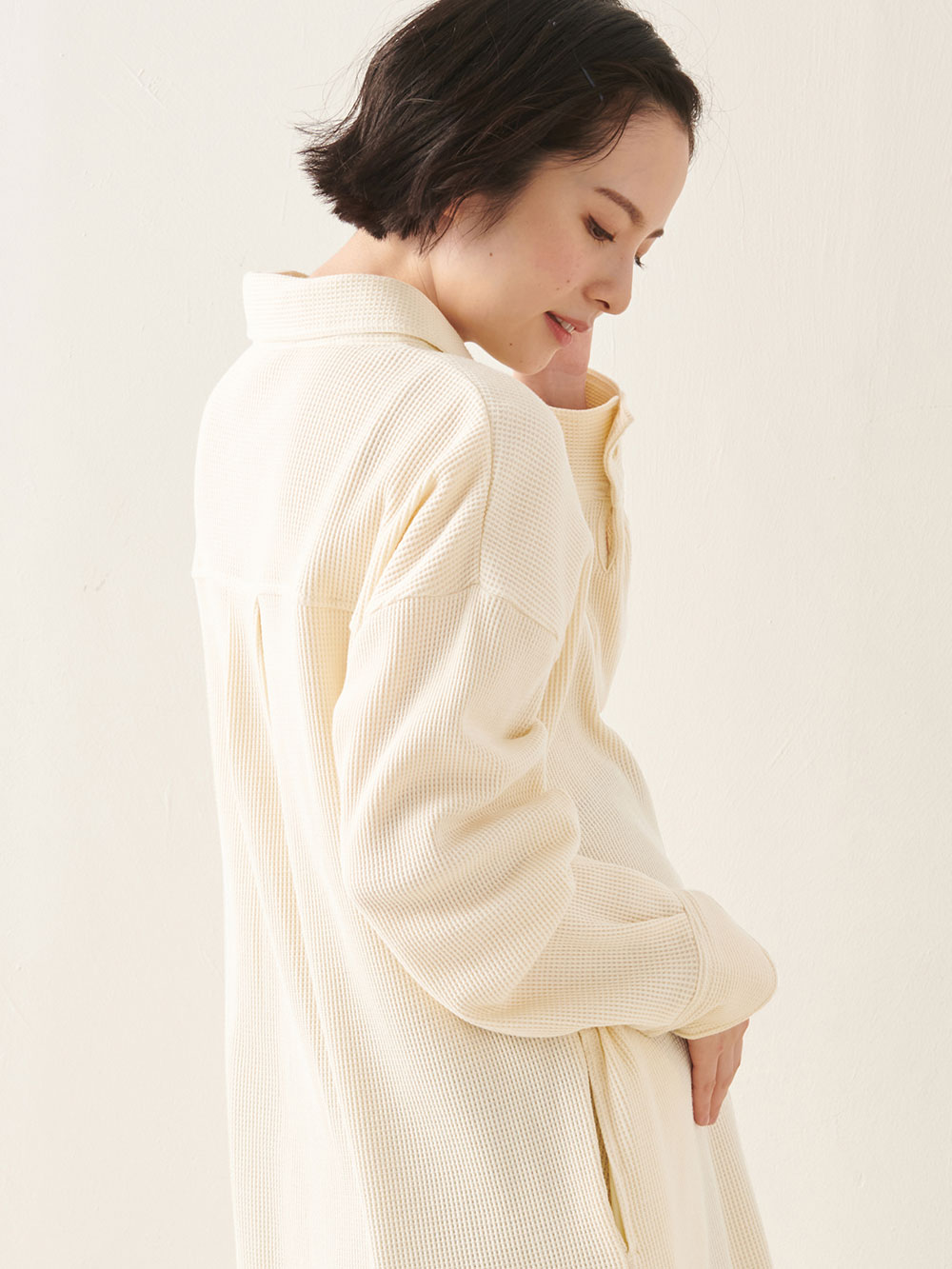 マタニティ パジャマ・ルームウェア|サーマルロングシャツ&産後も使えるパンツパジャマ　マタニティ・授乳パジャマ【出産後も長く使える】|アイボリー