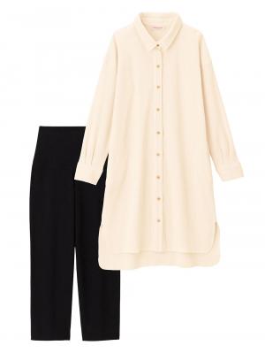 マタニティ パジャマ・ルームウェア|サーマルロングシャツ&産後も使えるパンツパジャマ　マタニティ・授乳パジャマ【出産後も長く使える】|アイボリー