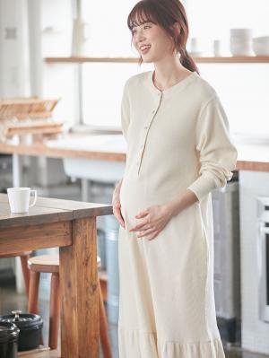マタニティ パジャマ・ルームウェア|サーマルティアードリラックスネグリジェ　マタニティ・授乳パジャマ【出産後も長く使える】|アイボリー