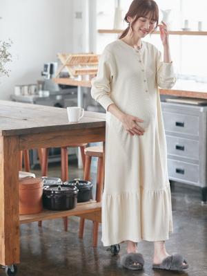 マタニティ パジャマ・ルームウェア|サーマルティアードリラックスネグリジェ　マタニティ・授乳パジャマ【出産後も長く使える】|アイボリー