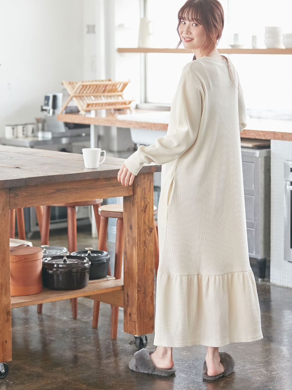 マタニティ パジャマ・ルームウェア|サーマルティアードリラックスネグリジェ　マタニティ・授乳パジャマ【出産後も長く使える】|アイボリー