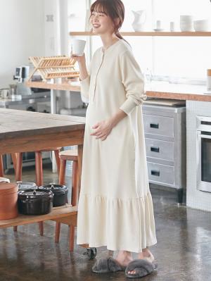 マタニティ パジャマ・ルームウェア|サーマルティアードリラックスネグリジェ　マタニティ・授乳パジャマ【出産後も長く使える】|アイボリー