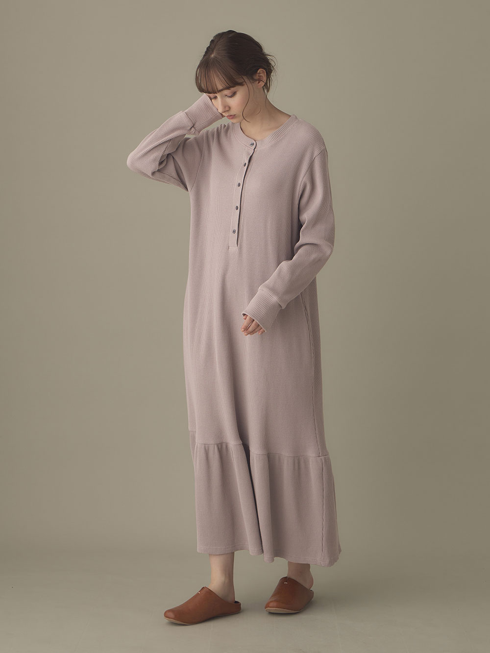 マタニティ パジャマ・ルームウェア|サーマルティアードリラックスネグリジェ　マタニティ・授乳パジャマ【出産後も長く使える】|ピンクブラウン