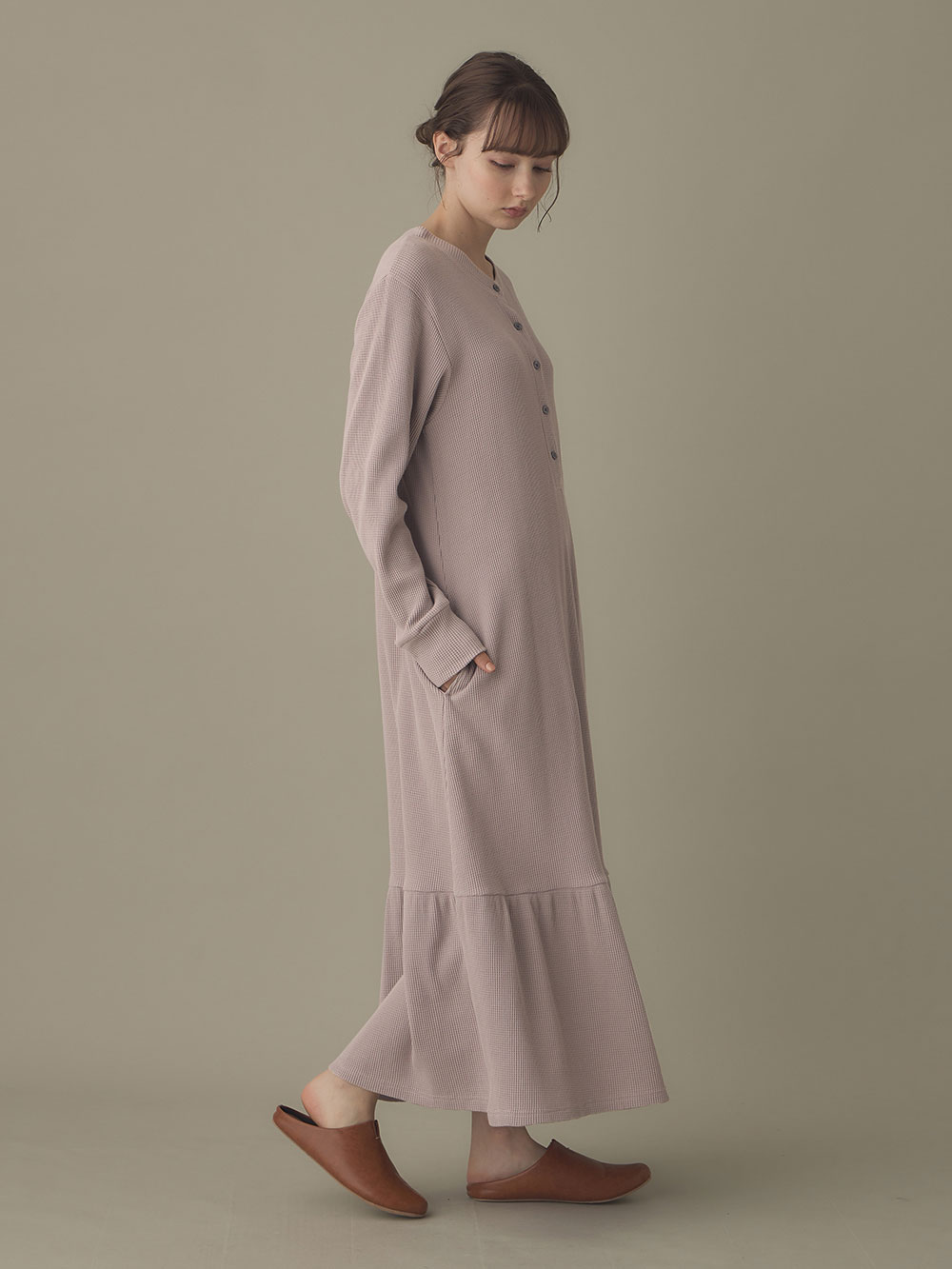 マタニティ パジャマ・ルームウェア|サーマルティアードリラックスネグリジェ　マタニティ・授乳パジャマ【出産後も長く使える】|ピンクブラウン