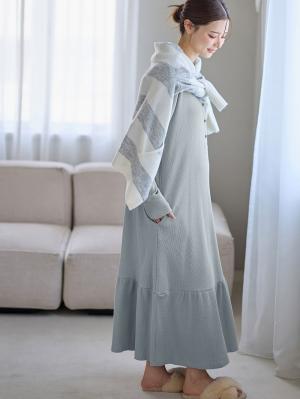 マタニティ パジャマ・ルームウェア|サーマルティアードリラックスネグリジェ　マタニティ・授乳パジャマ【出産後も長く使える】|グレイッシュブルー