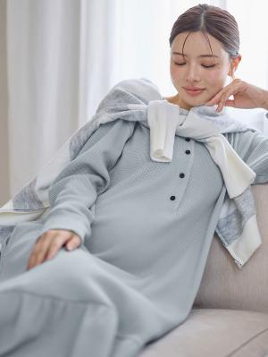 マタニティ パジャマ・ルームウェア|サーマルティアードリラックスネグリジェ　マタニティ・授乳パジャマ【出産後も長く使える】|グレイッシュブルー