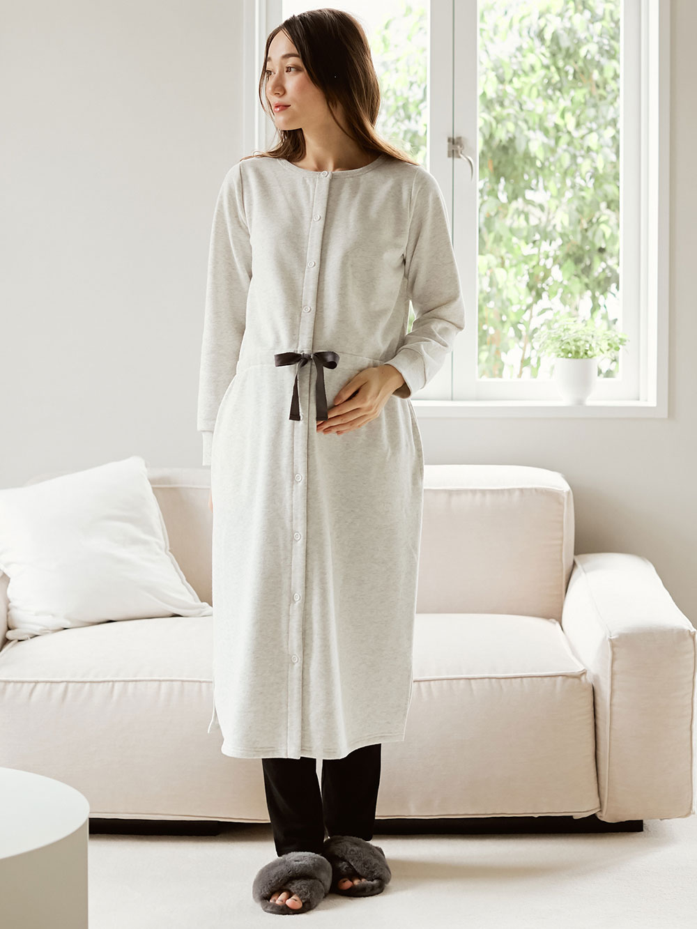 マタニティ パジャマ・ルームウェア|裏毛裏起毛ウエスト切替ワンピース&産後も使えるレギンスパジャマ　　マタニティ・授乳パジャマ【出産後も長く使える】|オートミール