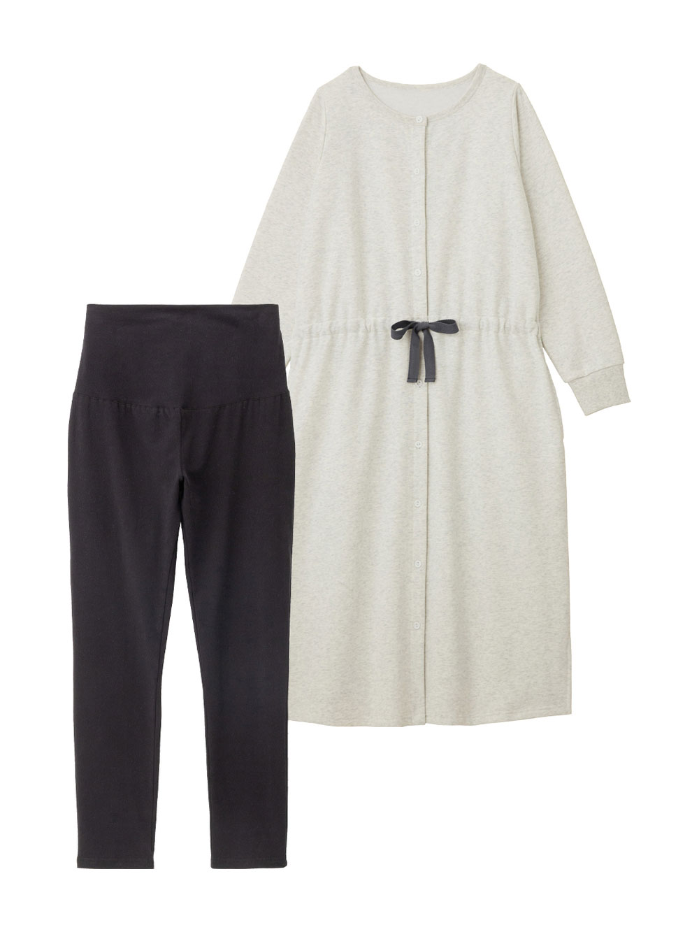 マタニティ パジャマ・ルームウェア|裏毛裏起毛ウエスト切替ワンピース&産後も使えるレギンスパジャマ　　マタニティ・授乳パジャマ【出産後も長く使える】|オートミール