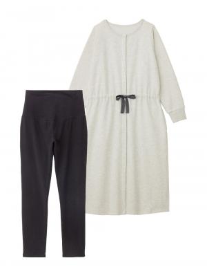 マタニティ パジャマ・ルームウェア|裏毛裏起毛ウエスト切替ワンピース&産後も使えるレギンスパジャマ　　マタニティ・授乳パジャマ【出産後も長く使える】|オートミール