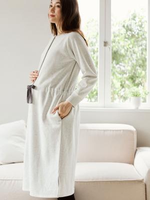 マタニティ パジャマ・ルームウェア|裏毛裏起毛ウエスト切替ワンピース&産後も使えるレギンスパジャマ　　マタニティ・授乳パジャマ【出産後も長く使える】|オートミール