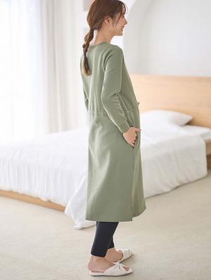 マタニティ パジャマ・ルームウェア|裏毛裏起毛ウエスト切替ワンピース&産後も使えるレギンスパジャマ　　マタニティ・授乳パジャマ【出産後も長く使える】|カーキ