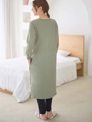 マタニティ パジャマ・ルームウェア|裏毛裏起毛ウエスト切替ワンピース&産後も使えるレギンスパジャマ　　マタニティ・授乳パジャマ【出産後も長く使える】|カーキ