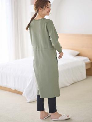 マタニティ パジャマ・ルームウェア|裏毛裏起毛ウエスト切替ワンピース&産後も使えるレギンスパジャマ　　マタニティ・授乳パジャマ【出産後も長く使える】|カーキ
