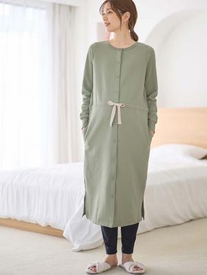 マタニティ パジャマ・ルームウェア|裏毛裏起毛ウエスト切替ワンピース&産後も使えるレギンスパジャマ　　マタニティ・授乳パジャマ【出産後も長く使える】|カーキ