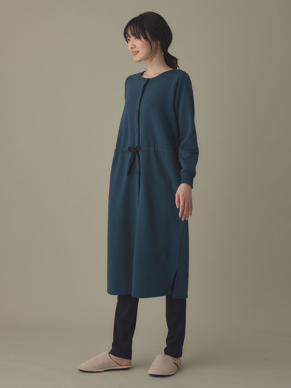 マタニティ パジャマ・ルームウェア|裏毛裏起毛ウエスト切替ワンピース&産後も使えるレギンスパジャマ　　マタニティ・授乳パジャマ【出産後も長く使える】|フォレストグリーン