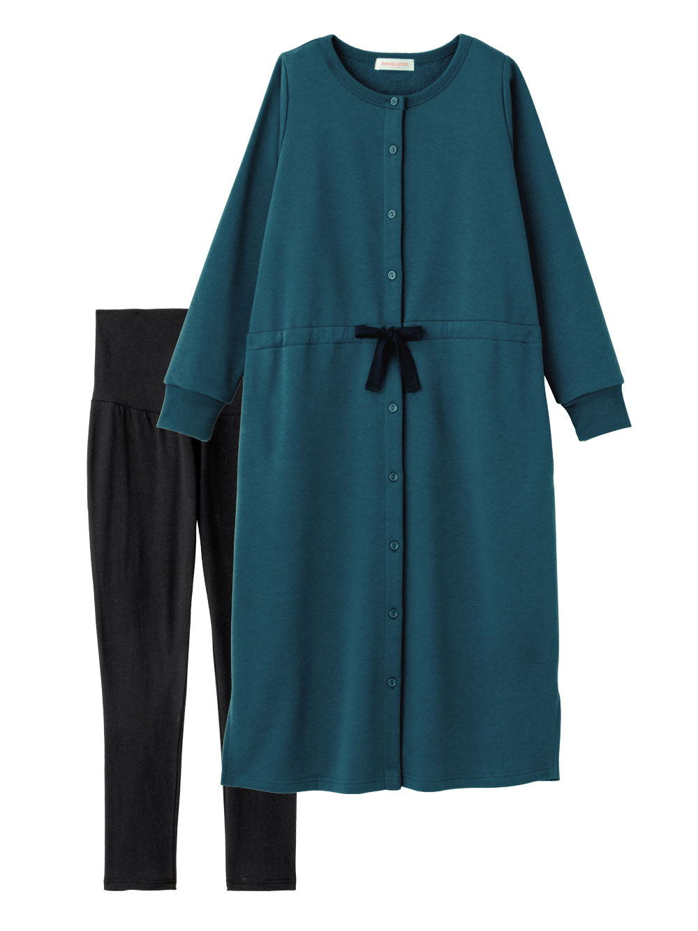 マタニティ パジャマ・ルームウェア|裏毛裏起毛ウエスト切替ワンピース&産後も使えるレギンスパジャマ　　マタニティ・授乳パジャマ【出産後も長く使える】|フォレストグリーン