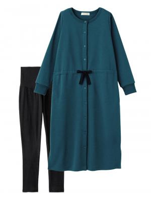 マタニティ パジャマ・ルームウェア|裏毛裏起毛ウエスト切替ワンピース&産後も使えるレギンスパジャマ　　マタニティ・授乳パジャマ【出産後も長く使える】|フォレストグリーン