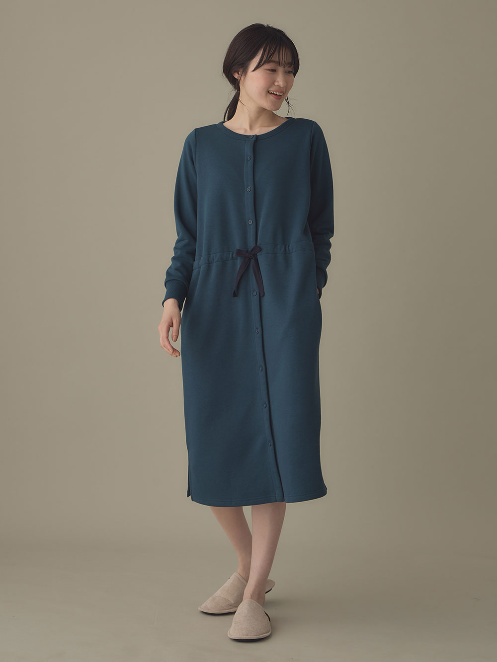 マタニティ パジャマ・ルームウェア|裏毛裏起毛ウエスト切替ワンピース&産後も使えるレギンスパジャマ　　マタニティ・授乳パジャマ【出産後も長く使える】|フォレストグリーン