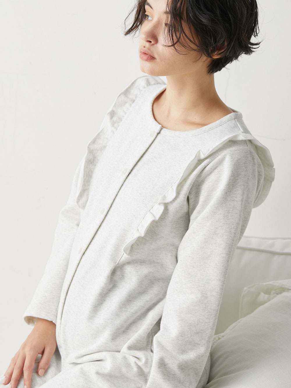 マタニティ パジャマ・ルームウェア|裏毛裏起毛ラッフルワンピース&産後も使えるレギンスパジャマ　マタニティ・授乳パジャマ【出産後も長く使える】|オートミール