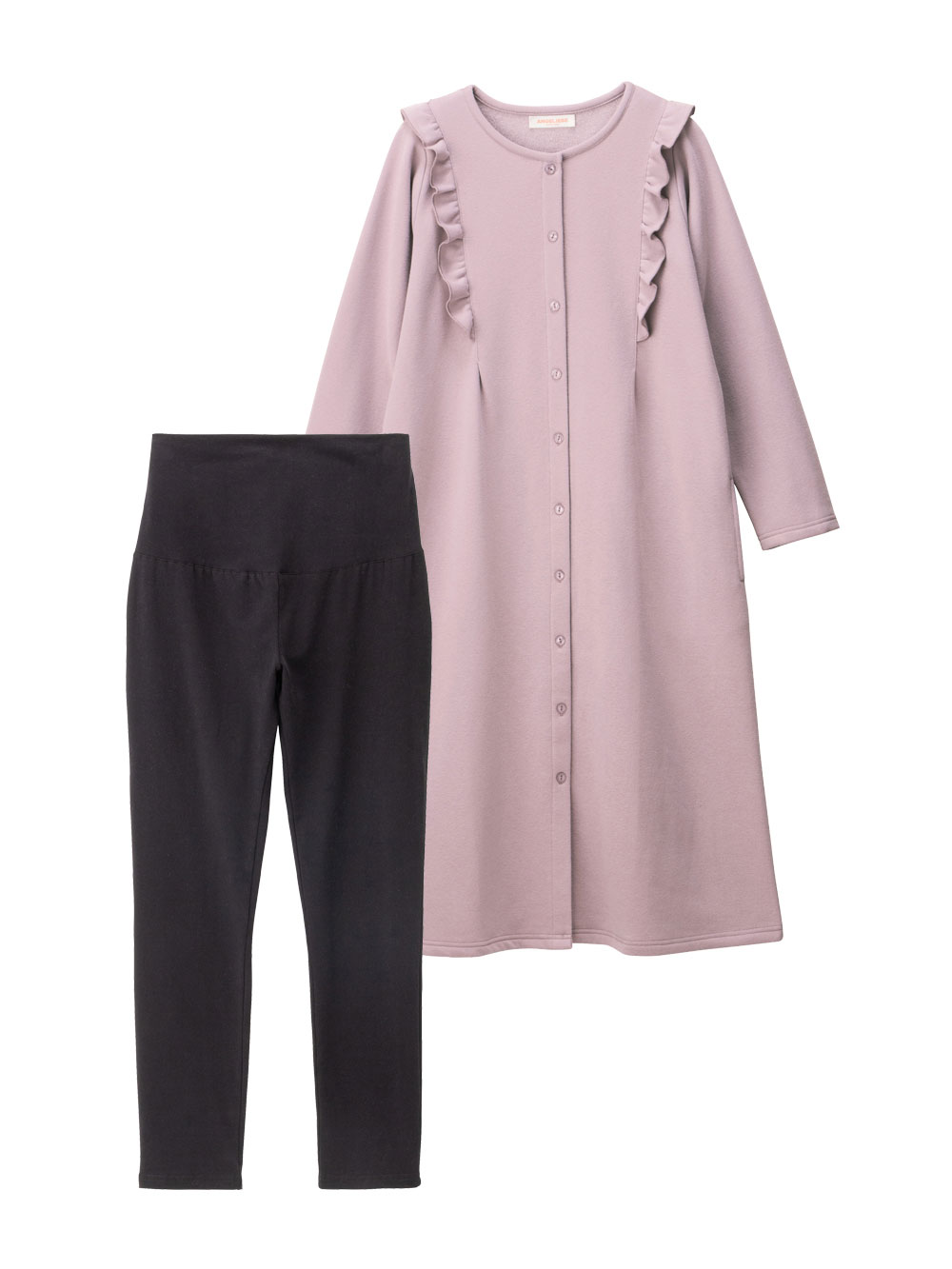 マタニティ パジャマ・ルームウェア|裏毛裏起毛ラッフルワンピース&産後も使えるレギンスパジャマ　マタニティ・授乳パジャマ【出産後も長く使える】|パープル