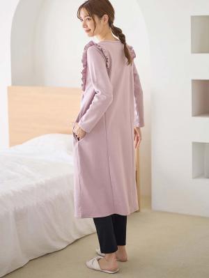マタニティ パジャマ・ルームウェア|裏毛裏起毛ラッフルワンピース&産後も使えるレギンスパジャマ　マタニティ・授乳パジャマ【出産後も長く使える】|パープル