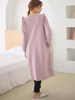 マタニティ パジャマ・ルームウェア|裏毛裏起毛ラッフルワンピース&産後も使えるレギンスパジャマ　マタニティ・授乳パジャマ【出産後も長く使える】|パープル