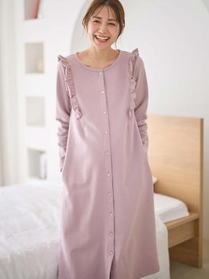 マタニティ パジャマ・ルームウェア|裏毛裏起毛ラッフルワンピース&産後も使えるレギンスパジャマ　マタニティ・授乳パジャマ【出産後も長く使える】|パープル